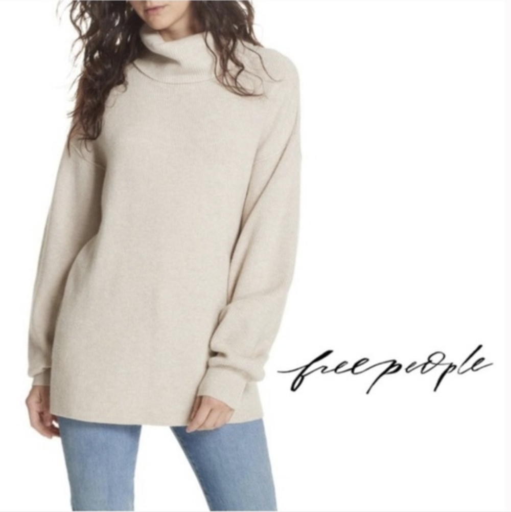 Free People Knit Tunic Turtleneck Sweater Size XS Oatmeal Heather OB816580 EUC